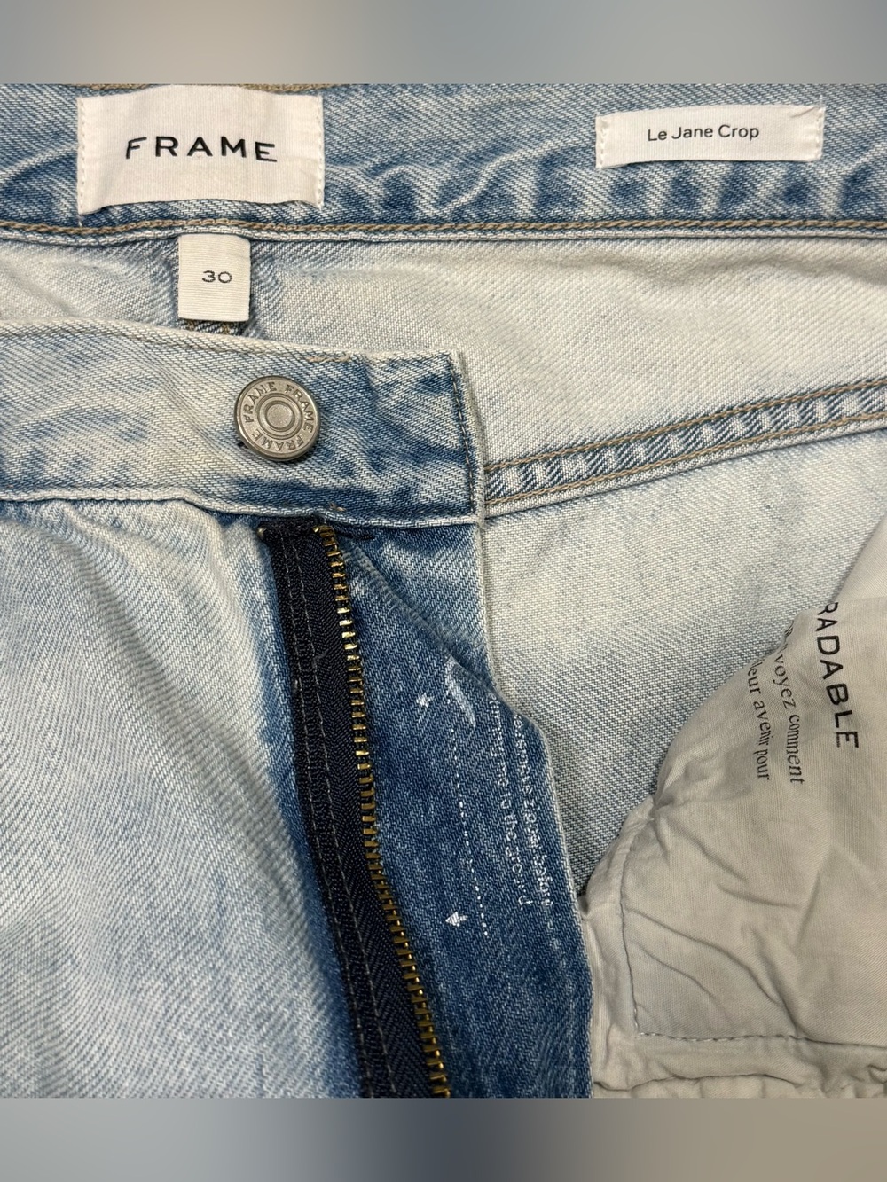 FRAME Le Jane Crop Luster Light Wash Raw Hem Jeans Size 30 - Picture 11 of 14